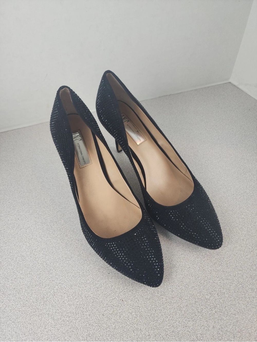 INC International Concepts Black Crystal Pointed-Toe Pumps